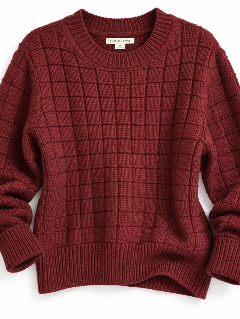 American Eagle Women’s Large Burgundy Textured Knit Crewneck Sweater